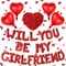 Will You Be My Girlfriend Balloon & 500 Rose Petals – 4 Red Heart Foil Balloons for Proposal & Valentine